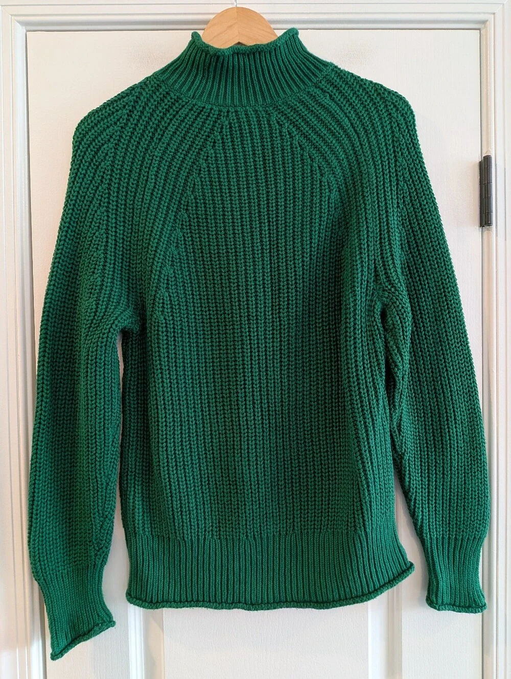 J. Crew Relaxed Rollneck Sweater Green Knit Preppy Fisherman Cotton Size S